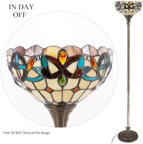 WERFACTORY Tiffany Floor Lamp Stained Glass Torchiere Standing Corner Light