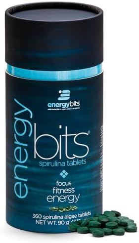 ENERGYBITS Organic Spirulina Tablets (1000 Algae Tablets) Natural Superfood for Energy, Fitness & Focus - 5g Protein, 1 Calorie, Sugar Free - Omega 3 - Spirulina Capsules - Gluten Free, Keto & Vegan