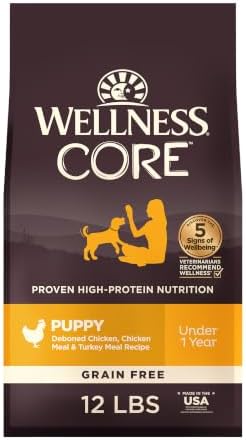 Wellness CORE Puppy Dry Dog Food, Grain Free Kibble, Natural, High Protein, Chicken and Turkey Recipe, 4 lb Bag