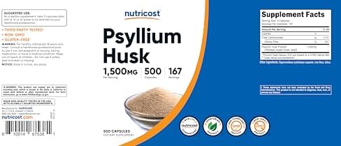 Nutricost Psyllium Husk 1500mg, 500 Capsules, Gluten Free, GMO-Free