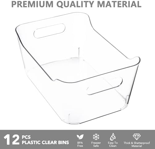 Tiawudi 12 Pack Plastic Storage Bins, Multi-Use Organizer Bins, Pantry Organizer, Clear Storage Containers for Home, Kitchen, Office, Cabinet