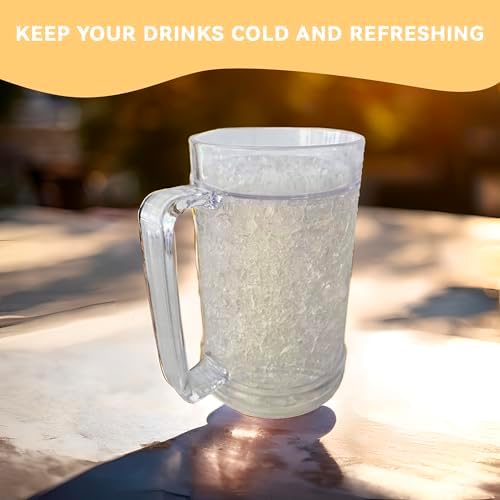 Lily's Home Freezer Beer Mugs - Set of 4 Freezable Gel-Filled 16 oz BPA-Free Acrylic Frozen Mugs for Outdoor Entertaining and Gifting