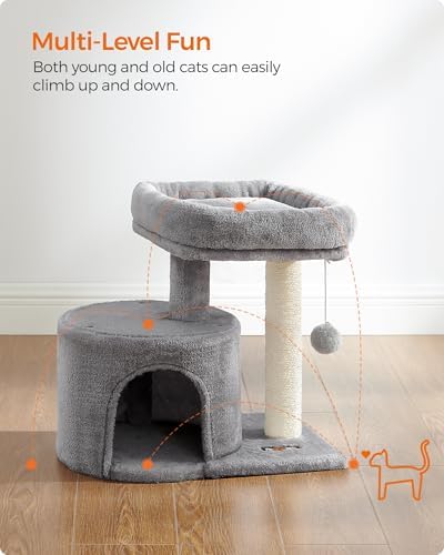 Feandrea Cat Tree, 18.5-in Small Cat Tower, Cute Kittens Condo, Smoky Gray
