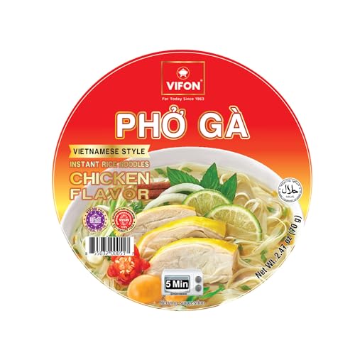 VIFON Pho Bo Vietnamese Beef Flavor Rice Noodle Bowl, 70g (Pack of 12) | Authentic Vietnamese Instant Pho | Halal Certified | Includes Seasoning & Oil Packets | Ready in 3 Minutes