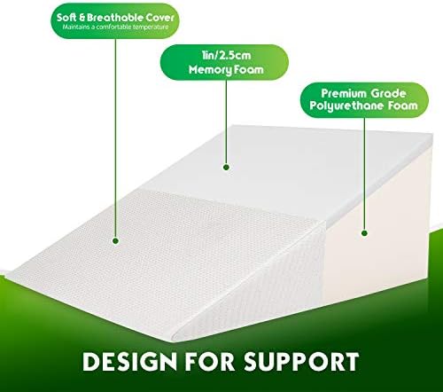 Abco Bed Wedge Pillow for Sleeping - Memory Foam Top - Reduce Neck & Back Pain, Snoring, Acid Reflux, Respiratory Problems - Ideal for Sleeping
