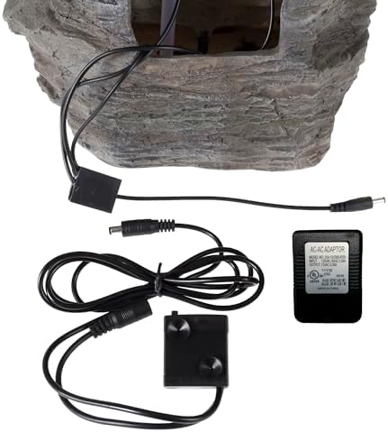 Tabletop Waterfall Fountain with Cascading Rock and LED Lights - Resin Tiered Stones for Office, Patio, and Home Decor by Pure Garden (Gray)