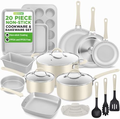 NutriChef 20-Piece Pots and Pans Set Non Stick – Induction Cookware Set, PFAS-Free Nonstick Cookware for All Cooktops