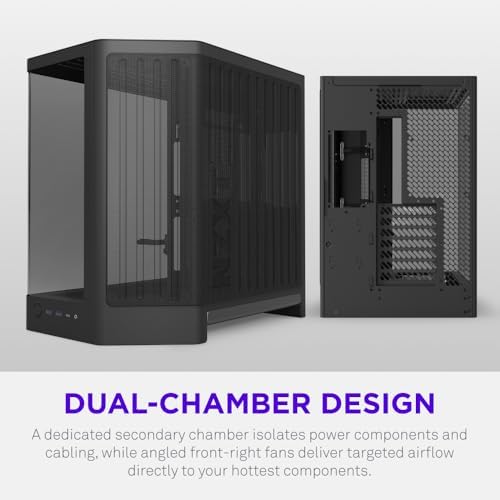 NZXT H6 - Compact Dual-Chamber ATX PC Case - White | Dual-chamber ATX case supporting up to 10 120mm fans and 360mm radiators, with back-connect motherboard compatibility.