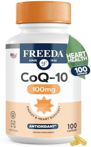 FREEDA CoQ10 100mg - Kosher Coenzyme Q10 Dietary Supplement for Cardiovascular Heart Health, Blood Pressure Support, Oral Gum Health