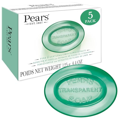 Pears Soap, Pure & Gentle with Lemon Flower Extract, 3-Pack – Transparent Green Glycerin Soap for Radiant, Glowing Skin, 4.4 Oz Ea