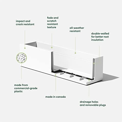 Veradek Block Series Trough Planter - Rectangular Outdoor Window Box | Made From Durable Plastic With Double-Walled Construction. Modern Patio/Tabletop Décor for Plants and Flowers