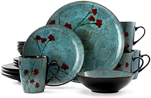 Elama Floral Accents 16 Piece Dinnerware Set in Blue