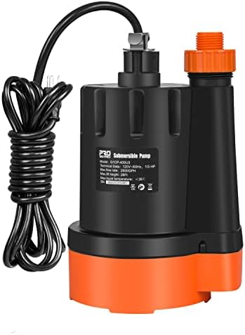 1/3 HP Submersible Water Pump, 2500GPH Utility Pump | Portable Electric Clean Water Drainage Pump for Pool Draining, Flooding