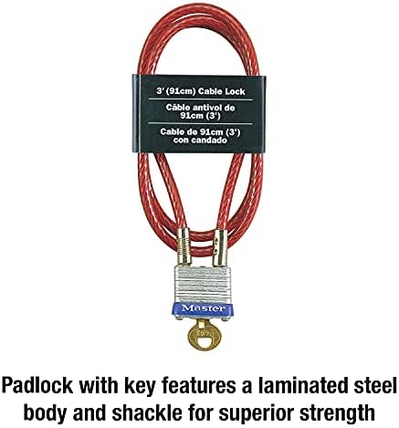Master Lock 719D Steel Cable with Integrated Outdoor Padlock with Key, 1 Pack