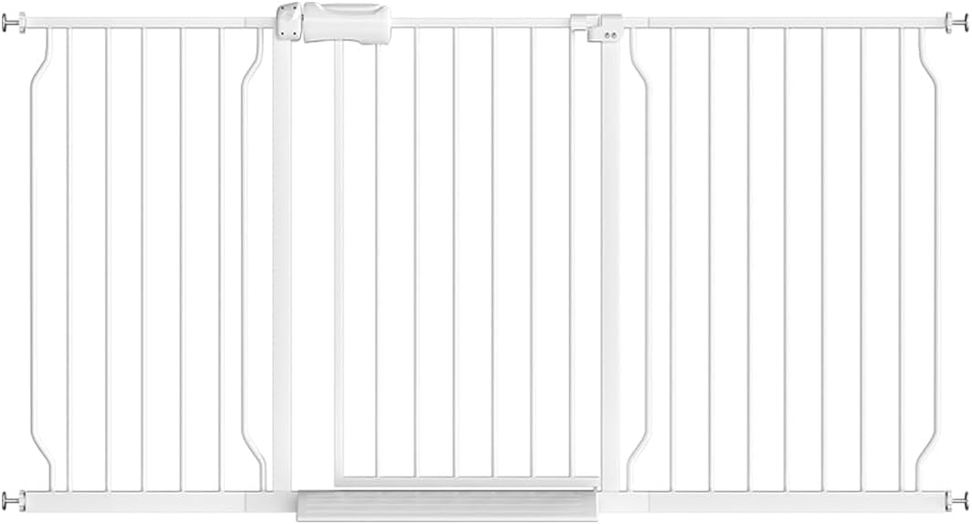 Fairy Baby Extra Wide Baby Gate for Doorways Auto Close Safety Gates for Bedroom, Fits 57.5 Inch to 62 Inch with Pressure Mounted Extention Kit, White | Pressure Mounted No Drill Pet Gate with Door, Heavy Duty Walk-Through Gate for Toddlers, Kids, Dogs,…