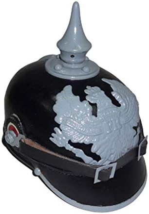 warreplica Imperial German M15 Spiked Pickelhaube Officer Helmet Black Leather with Field Grey Trim Prussian WWI Officer Headgear Reproduction