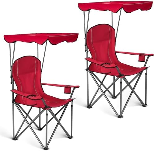 ALPHA CAMP Heavy Duty Canopy Camping Chairs with Adjustable Sunshade | Heavy duty 400 LBS, Steel Frame, Sturdy, Ergonomic,600D Oxford fabric ,Phone holder Cup holder,Carry Bag,Easy to set up