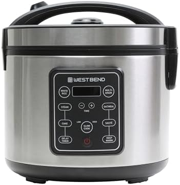 West Bend Rice & Grain Multi Cooker Programmable with 9 Preset Functions, Features Delay Start and Keep Warm Functions and Steam Basket, 20 Cups Cooked (10 cups uncooked), Stainless Steel