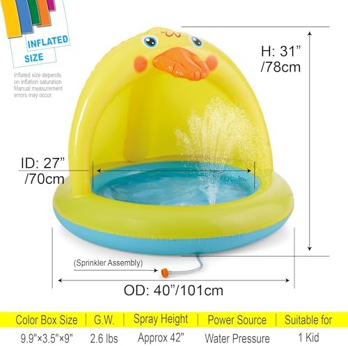 Shade Baby Pool, Sprinkle and Splash Play Pool, Outdoor Duck Bathtub of 39 Inches