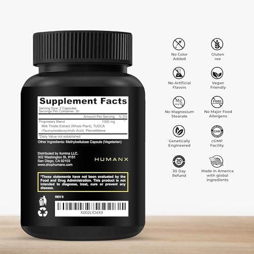 HUMANX TUDCA+ 1000mg Bile Salts Liver Support Supplement, Liver and Gallbladder Cleanse Supplement - Vegan