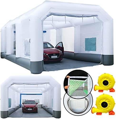 GORILLASPRO Inflatable Paint Booth 26x15x10Ft, Inflatable Spray Booth with (750W + 950W) Blowers, Upgrade Air Filter System Environment Friendly