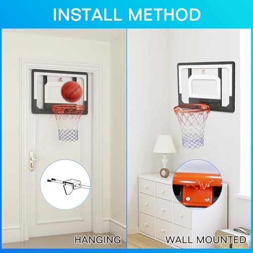 Large Wall Mount Basketball Hoop Set with Door Hooks, 32" x 23" Backboard, Spring Rim, Indoor Outdoor Basketball Practice Equipment for Adults