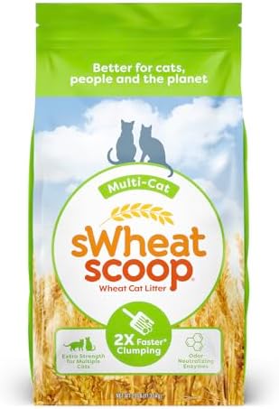 sWheat Scoop Natural Wheat Multi-Cat Litter, Superior Clumping with Odor Neutralizing Enzymes, 25 Pound Bag