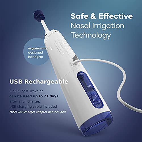 SinuPulse Traveler with 30 Sinuair Packets - Cordless Pulsating Nasal Irrigation Sinus Rinse System, Space Saving Cleaner & Relief Machine for Travel