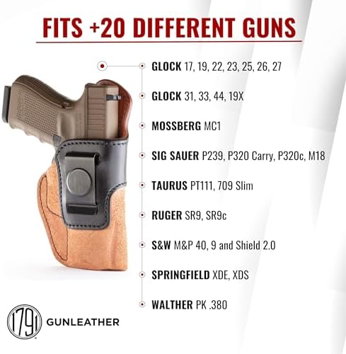 1791 Gunleather Rigid IWB Holster Fits Glock 19, 19X, 17, 22, 23, 26, 27 | Right-handed holster also fits S&W Shield 2.0, Ruger SR9c, Sig P320c, P239, M18, Springfield XDS, CZ P10S, Glock 31, 33, 44