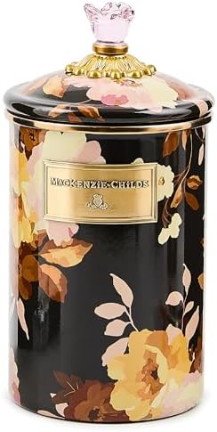 MACKENZIE-CHILDS Enamel Canister, Large, White Butterfly Garden | Hand-applied design, made from enameled steel, versatile kitchen storage container for flour and sugar, 64-ounce capacity