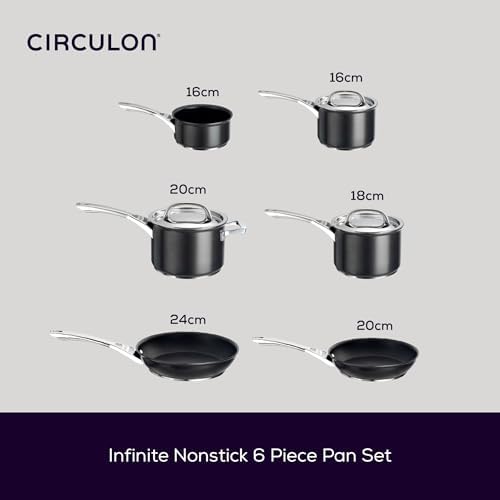 Circulon Infinite Induction Hob Pan Set of 6 - Non Stick Pots and Pans Sets with Stainless Steel Lids & Handles, Premium Dishwasher Safe Cookware