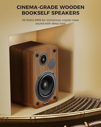 Active Bookshelf Speakers 36W RMS - BT 5.4 Wireless Speaker with 5 Inch Woofer, Silk Dome Tweeter PC Speakers - USB Digital Audio Studio Monitors Bass & Treble Adjust AUX Input for Record Player TV
