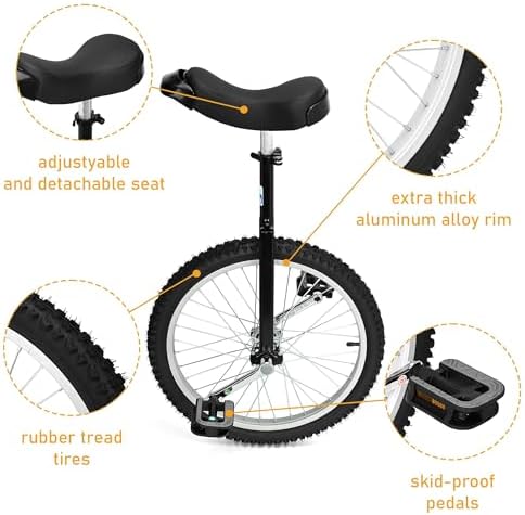 Nisorpa 20" Inch Unicycle Classic Black One Wheel Bike for Kids Adults