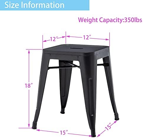 Changjie Furniture 18 Inch Stools Backless Industrial Metal Bar Stool Short Stackable Classroom Stools Metal Dining Chairs (18 inch, Matte Black)