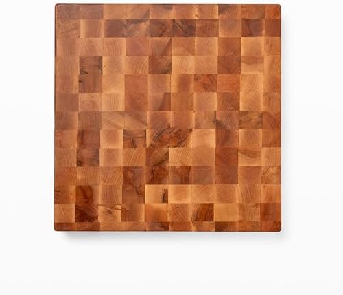 John Boos CCB Series Square Wooden Maple Cutting Board 18”x18” – 2.25” Thick, 22-lb Reversible Butcher Block with End-Grain & Finger Grips – Made in the USA