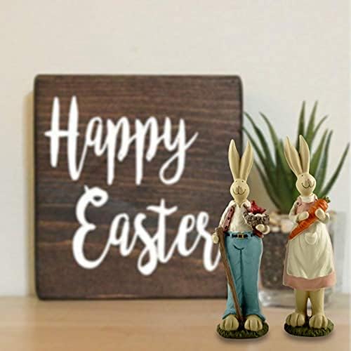 Easter Bunny Decorations Couple Rabbit Holding Bird Chutes and Carrot, Hand-Painted Crafts Statue