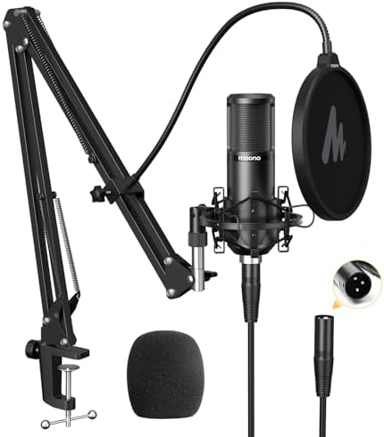 MAONO PM320S Condenser PC Microphone with XLR Cable, Boom Arm, Pop Filter