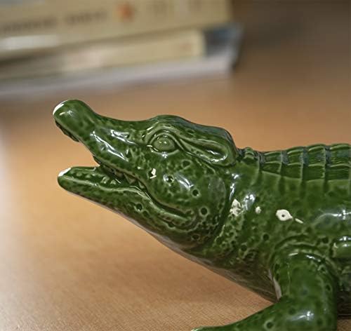 Ceramic Gator Figurine Green And White 7.5" Perfect For Any Room Decor