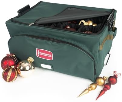 (Green Christmas Ornament Storage Box with Dividers) - Deluxe Ornament Keeper - Holds 72 Ornaments up to 4 Inches in Diameter | 3 Removable Trays with Separators | Acid-Free Fabric Lining