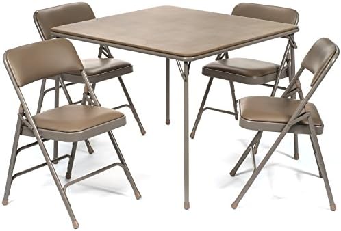 Vinyl Folding Card Table and Chair Set (5pc) - Comfortable Padded Upholstery for Easy Cleaning - Fold Away Design, Quick Storage and Portability, Premium Quality (Grey)