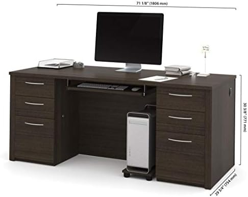 Bestar Executive Desk with Two Pedestals, 72W, Dark Chocolate, Embassy, 72W | With Two Pedestals, with Desk Shell, Keyboard Tray, CPU Stand