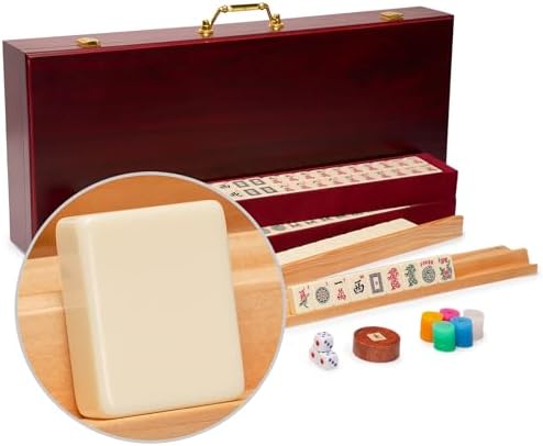 Yellow Mountain Imports American Mahjong Set – The Classic with 166 Tiles, Vintage Rosewood Veneer Case & Mahjong Accessories