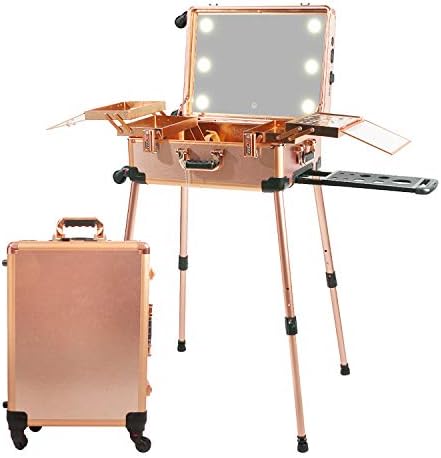 Large Makeup Train Case with Speaker & Code Lock & Full Screen Lighted Mirror & 3 Light Colors Lighted Rolling Cosmetic Organizer