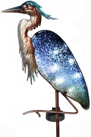 TERESA'S Collections Garden Decor for Outside Blue Heron Solar Lights, 42" Glass Lawn Ornaments with Outdoor Lights Decorative Stake