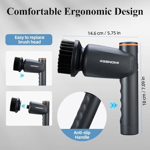 Electric Spin Scrubber, Cordless Shower Scrubber with LCD Display, Upgraded Motor 400/550RPM, 2 Speeds Electric Scrubber with 6 Replaceable Heads