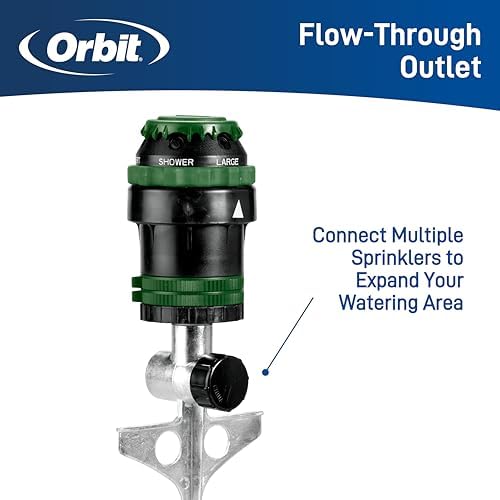 Orbit H2O-Six Gear-Drive Sprinkler on Metal T-Spike - Customizable Lawn Watering Coverage - Multi-Pattern Rotating Head with Adjustable Spray Range - Durable Outdoor Yard Irrigation Sprinkler - 58573