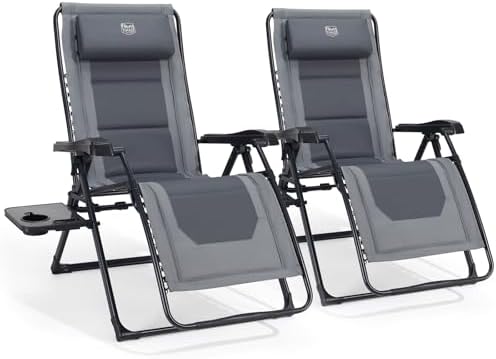 TIMBER RIDGE Zero Gravity polyester Chair Oversized Recliner 350lbs Capacity Patio Lounge Chair Padded Lawn Chair with Headrest XXL for Outdoor