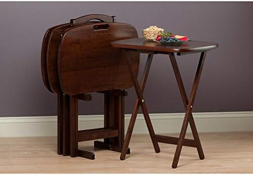 Winsome Lucca Set of 4 Foldable Snack Tables with Storage Rack, Walnut, 26" | Easy to Store Portable Fold Up Table Set for Kitchen, Living Room TV Dining, Crafts, Puzzles, Work From Home
