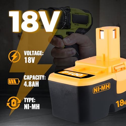 VANTTECH (Upgraded to 4.8Ah Ni-Mh) 18V P100 Battery Replacement for Ryobi 18V Battery P100 P101 ABP1801 ABP1803 BPP1820 Compatible with Ryobi 18
