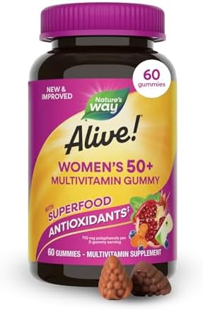 Nature's Way Alive! Women's 50+ Multivitamin Gummies, Mixed Berry, 60 ct | Daily Gummy Multi with B-Vitamins, Vitamin D3 & Calcium to Support Heart, Brain, & Bone Health for Women 50 and Older*